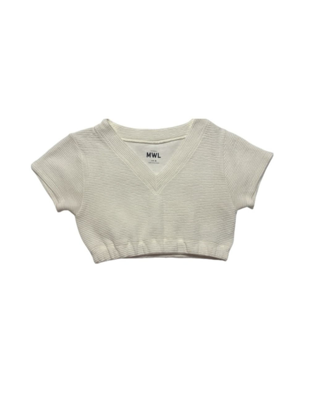 Madewell Ribbed V-Neck Crop Top Off-Y2K 90s Baby Tee Indie Scandie Size S
